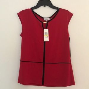 Calvin Klein NWT red black blouse stretch